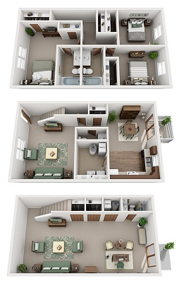 Floor plan for 3 beds, 3.5 baths, 2020 sqft